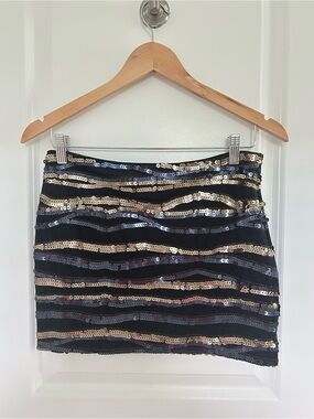LaRok Black Mini Skirt with Gold and Silver Sequin Waves